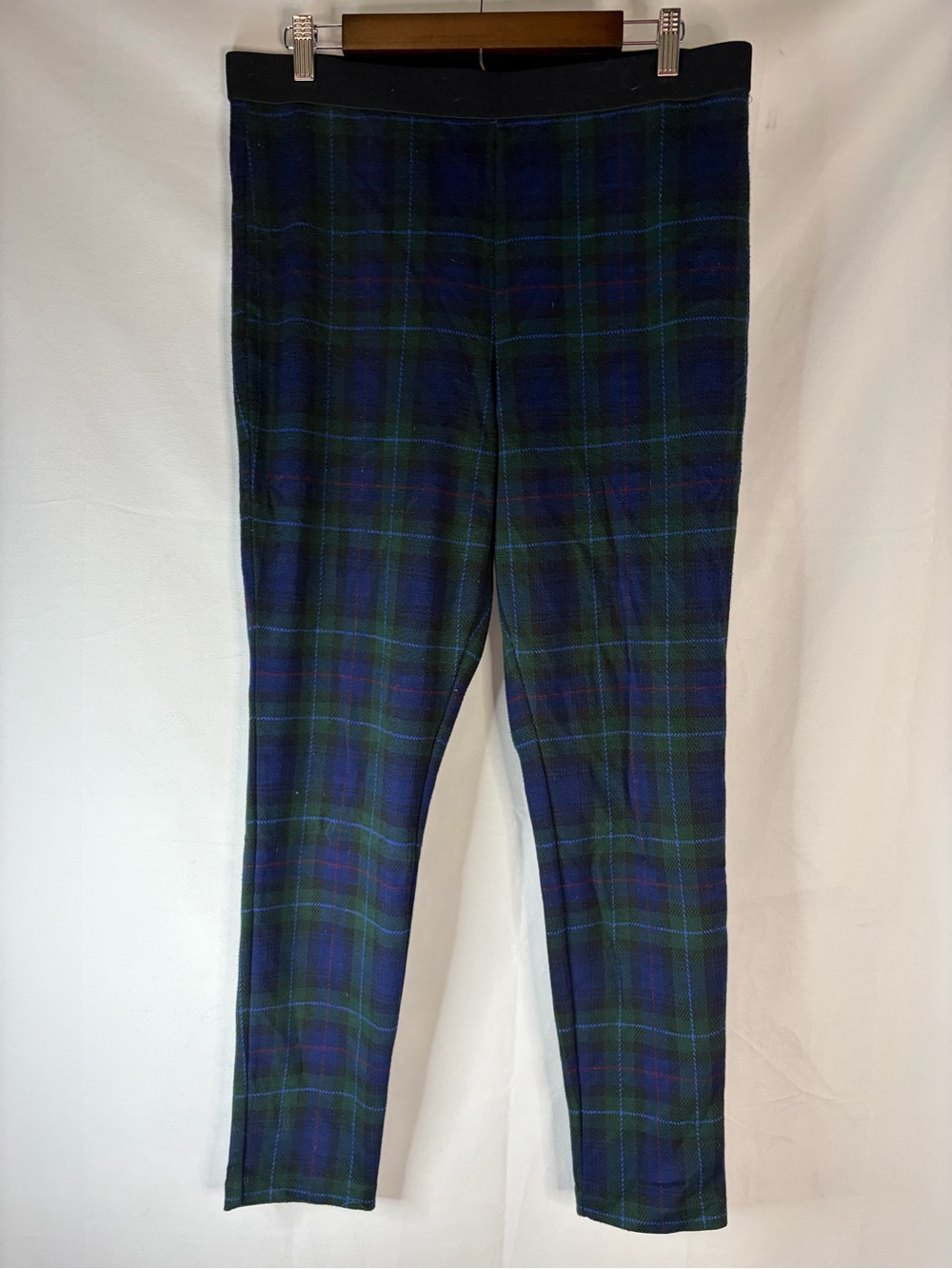 Plaid Stretch Leggings - Green & Blue